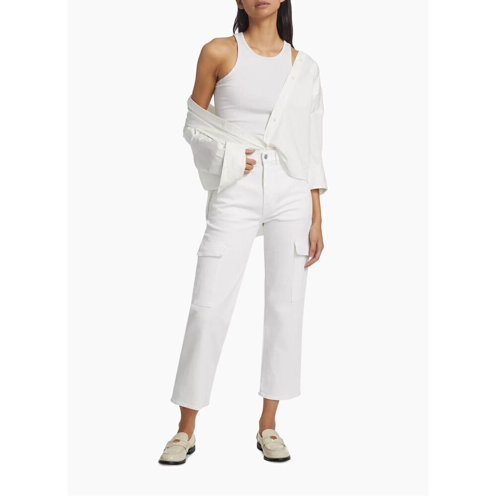 7 For All Mankind Logan High-Rise Cargo straight-leg Jeans In Bright White